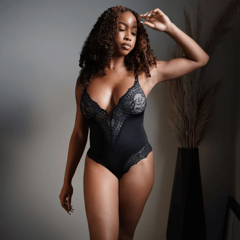 GoddessCurve™ Deep-V Neck Lace Sculpting Bodysuit