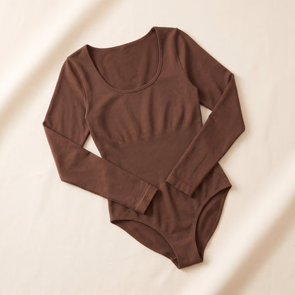 Goddess Sculpt Long-Sleeve Bodysuit in Mocha